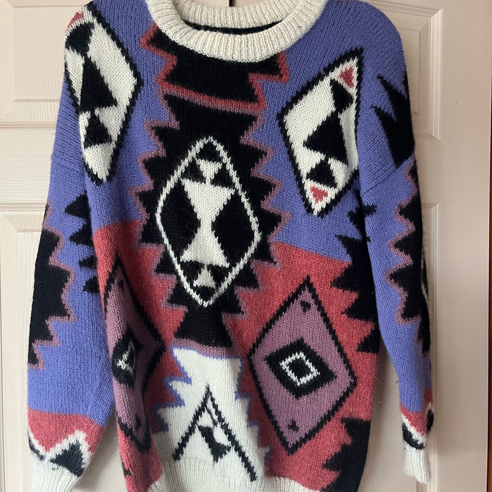Vintage Geometric Patterned Sweater - Multicolor